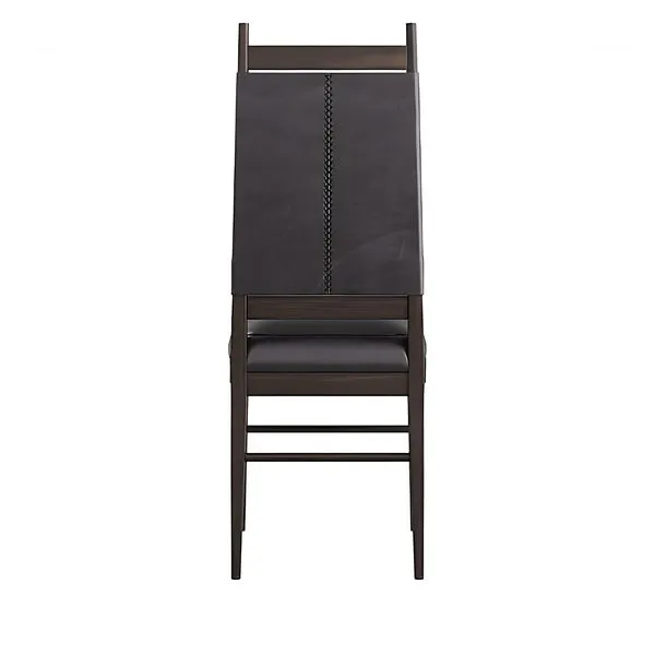 Keegan Upholstered Black Leather Chair with high-back ebony wooden frame, stitched black leather sling back and plush seat