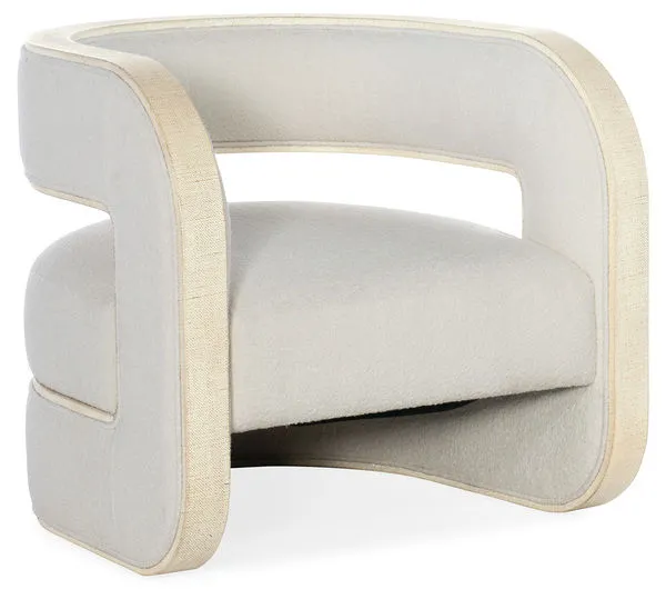 Cascade Cream Burlap Accent Chair with organic curved shape, light neutral upholstery, and lacquered burlap trim