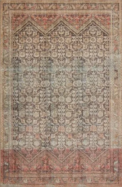 Loren Charcoal Multi Rug with vintage hand-knotted pattern in muted charcoal, rust, and beige tones