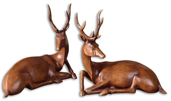Product Image 2 for Uttermost Buck Wood Tone Statues, Set/2 from Uttermost