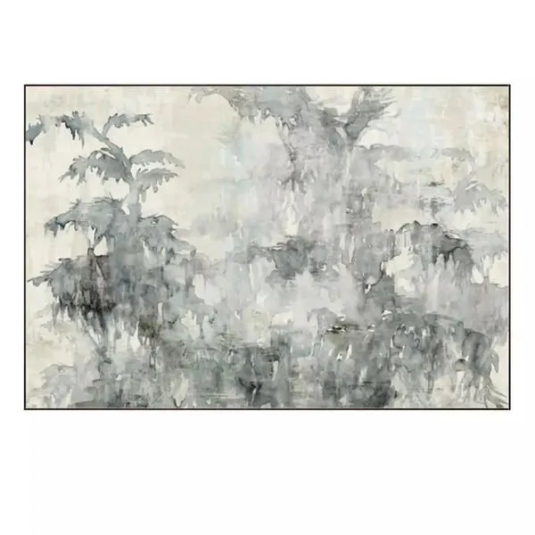 30x45 framed artwork titled A Curious Place with abstract gray and white brushstrokes resembling misty foliage