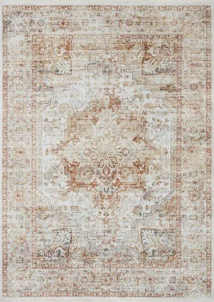 Traditional rectangular rug with ivory and sunset tones, featuring a classic medallion pattern and detailed border