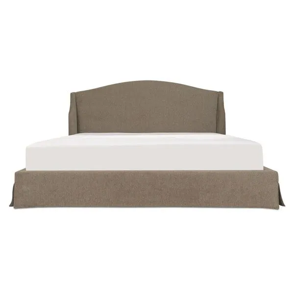 Weston Storage Bed with brown polyester wingback frame and removable slipcover, white mattress included