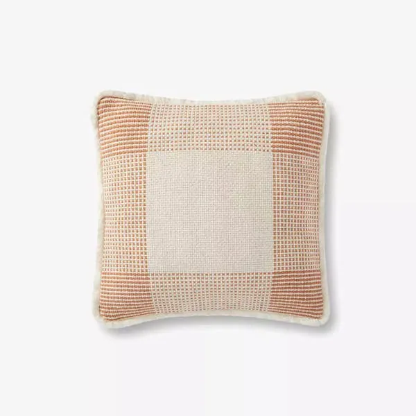Product Image 1 for Natural / Rust Fringed Geometric Woven Plaid Throw Pillow from Loloi