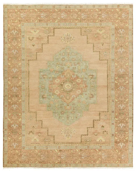 Product Image 1 for Hasina Hand-Knotted Medallion Tan / Sage Rug 18" x 18" from Jaipur 