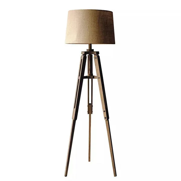 Product Image 3 for Mariner Tripod Style Wood Floor Lamp With Burlap Drum Shade from Creative Co-Op