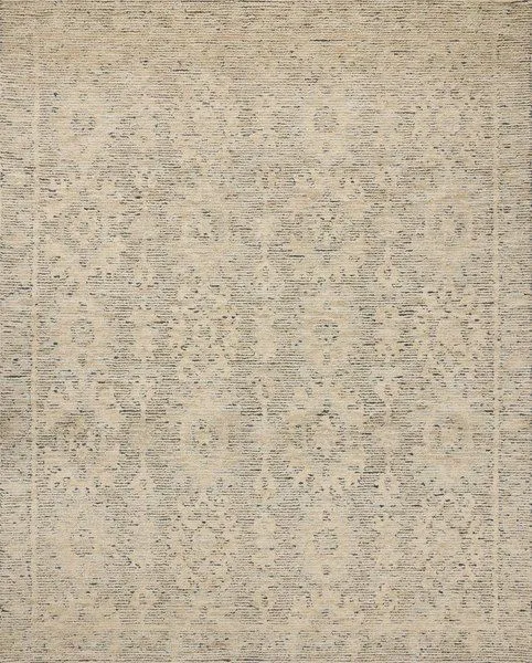 Hand-tufted Penny Blue Natural rug with ribbed high-low wool pile in beige and cream tones