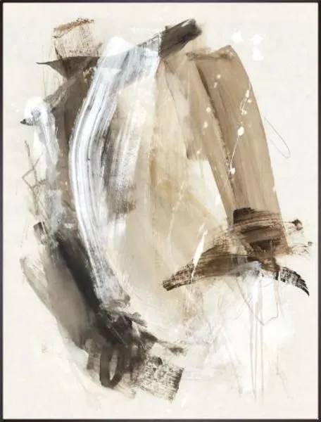 Abstract painting Speak Loudly II with bold brushstrokes, earthy browns, white highlights, and layered textures
