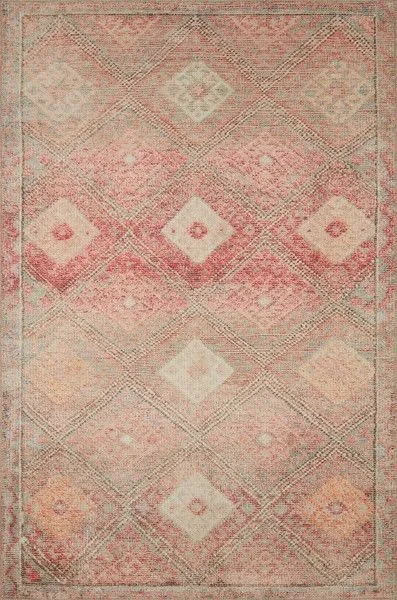 Malik Dove Sunset Rug in warm hues with bold geometric diamond pattern and soft textured polyester pile