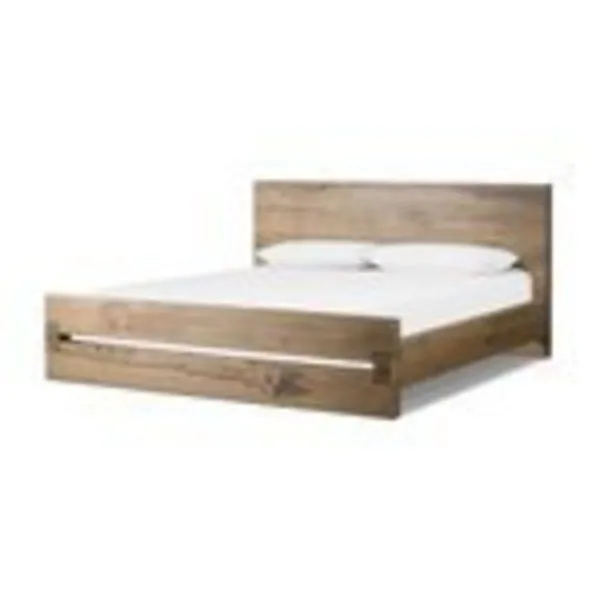 Close-up of footboard’s layered oak wood revealing texture and joinery craftsmanship