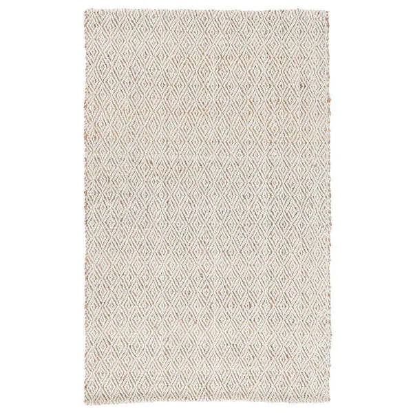 Handwoven natural and ivory area rug with diamond pattern in light sandy tones