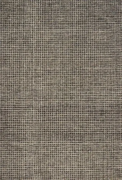 Charcoal wool rug with a textured grid pattern of soft, watercolor-inspired color variations