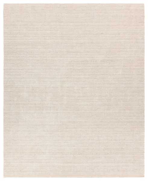 Cream indoor/outdoor rug with subtle horizontal stripes and textured cut and looped polyester pile