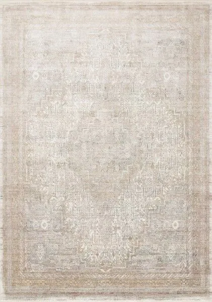 Gemma Sand Ivory traditional rug with a subtle patina, soft viscose and acrylic blend, featuring a muted medallion pattern