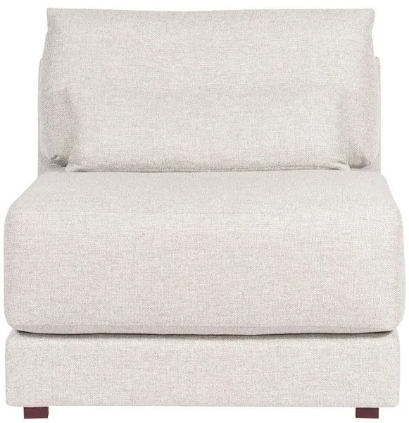 Dove Modular Sectional armless chair with plush cushioning in neutral light gray fabric and low back pillow