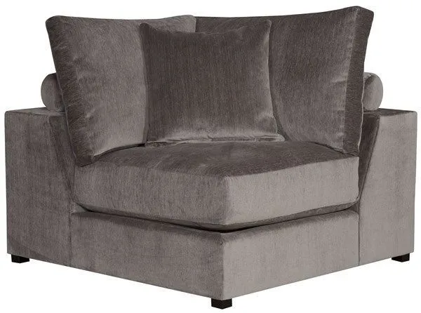Lucca Modular Sectional corner piece in Veto Smoke velvet with thick cushions and square silhouette
