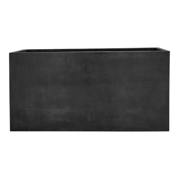 Large rectangular black concrete outdoor planter with smooth matte finish