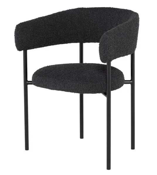 Cassia Dining Chair angled view showing curved armrests and seat cushion depth