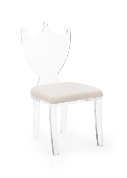 Acrylic regency hall chair with clear frame and muslin covered cushioned seat in classic silhouette