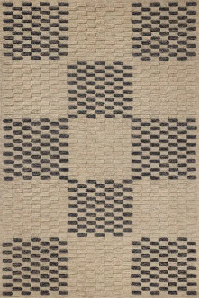 Bradley Beige Midnight Rug with alternating high-low pile checkered pattern in beige and dark charcoal gray