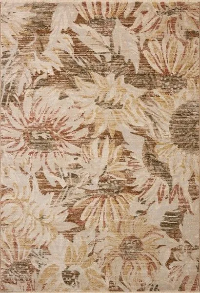 Botanical modern area rug with large-scale floral design in natural, spice, and beige tones