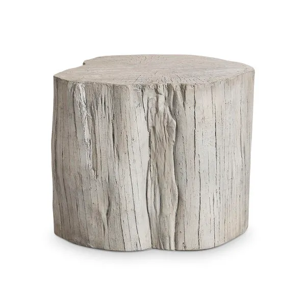 Bois cocktail table in resin with natural-looking wood grain and carved trunk shape in Luere finish