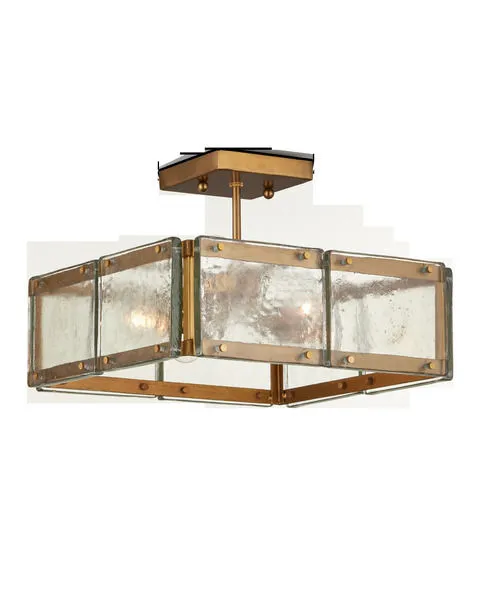 Countervail Square Semi-Flush Mount with thick cast glass panes and gold metal frame in a square shape