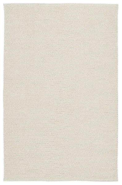 Rectangular beige and ivory indoor/outdoor rug with handwoven braided texture and heathered design