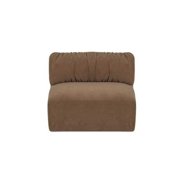 Matina Slipper Chair in brown plush chenille with oversized curved cushion and clean, structured frame