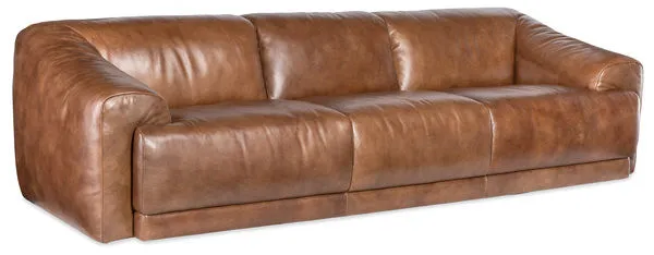 Fleetwood 3-seat sofa in soft aniline top grain taupe leather with wide curved arms and tight t-shaped seat