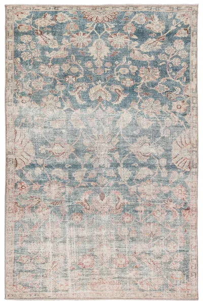 Full top-down view of Bardia rug showing symmetrical antique floral and medallion pattern