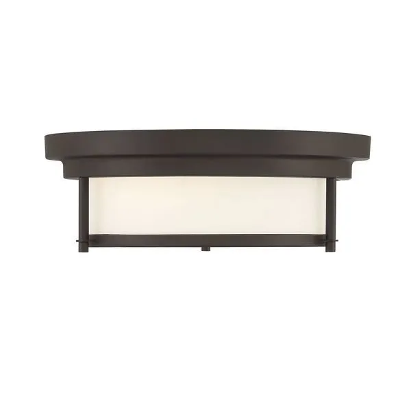 Kendra 2 Light Flush Mount ceiling light with white glass shade and oil rubbed bronze finish, 13 inch width