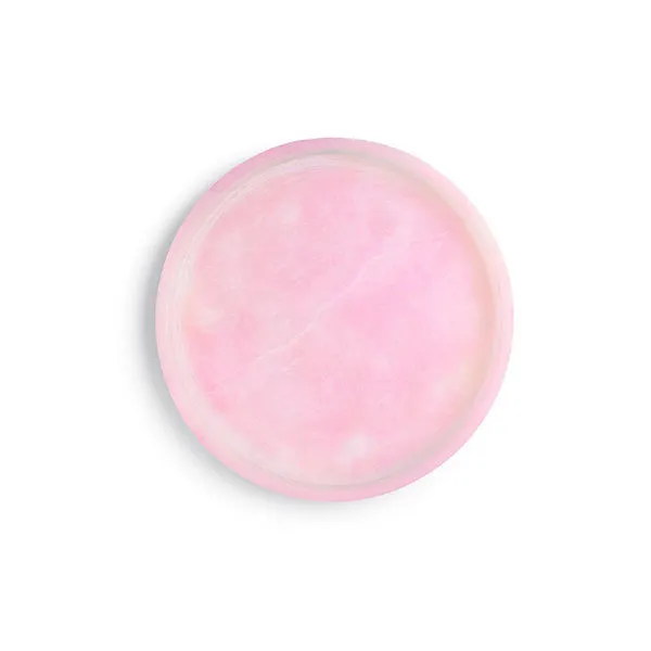 Round tray made of pink alabaster with natural white and darker pink veining, smooth polished surface