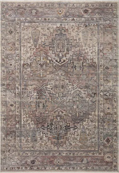 Traditional style Lyra Sunset Silver rug with a muted watercolor palette and intricate borders in soft beige, gray, and bl...