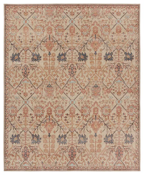 Traditional 3x10 hand-knotted wool rug with rust and cream trellis pattern and vintage distressed look