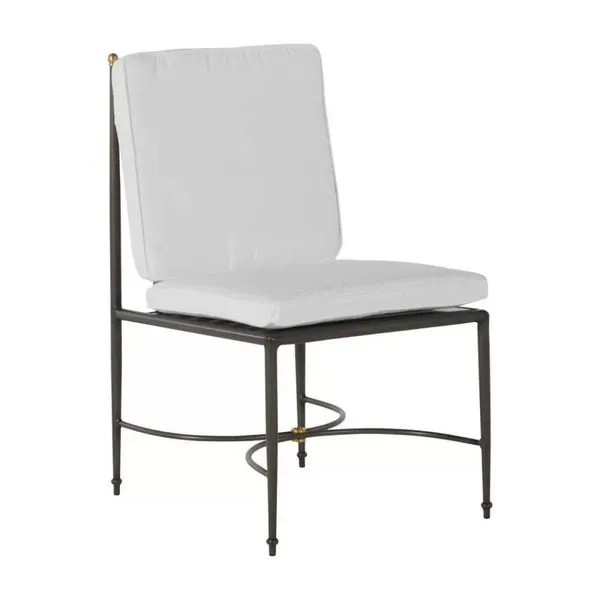 Roma Slate Gray Aluminum Side Chair with slate gray metal frame and white seat and back cushions