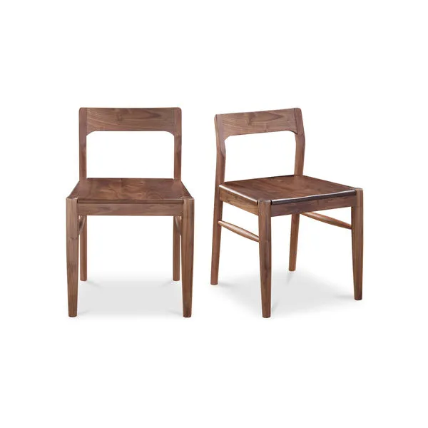 Set of two Owing Dining Chairs in walnut wood with curved open-back and solid wood frame