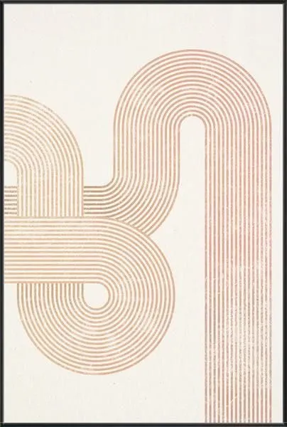 abstract painting with interconnected curved and linear patterns in soft earthy tones on a light background