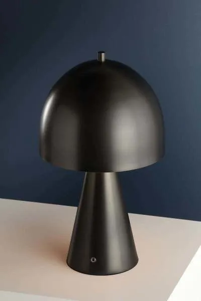 Hopkinton Rechargeable Table Lamp with domed shade and conical base in matte black finish