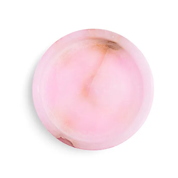 Round Pink Alabaster Tray with soft pink tones and natural veining in a smooth polished finish