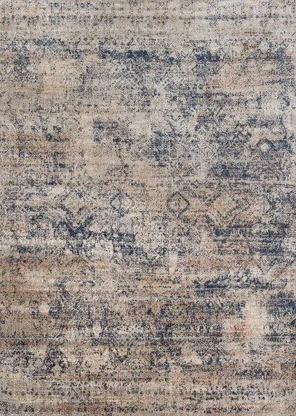 Anastasia Mist Blue Rug with distressed traditional patterns in blue and beige tones