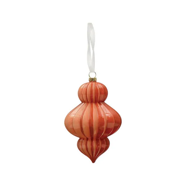Product Image 1 for Noel 6" Glass Pleated Coral Finial Ornament, Set of 2 from Creative Co-Op