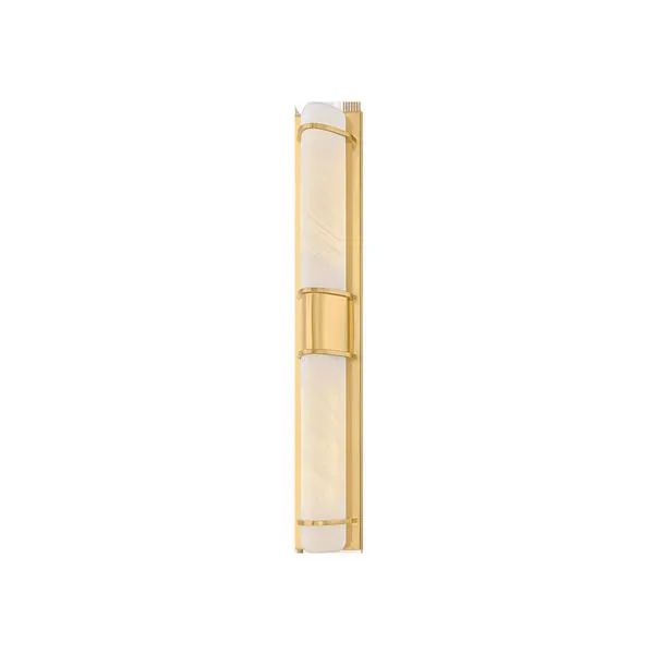 Tall wall sconce with matte cloud glass triangular shades and minimalistic brass metal frame
