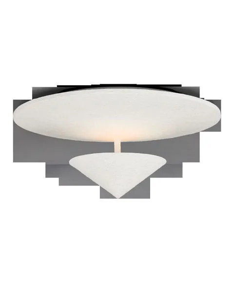 White Empyrean Flush Mount ceiling light with geometrical cone shape at center and circular flat top