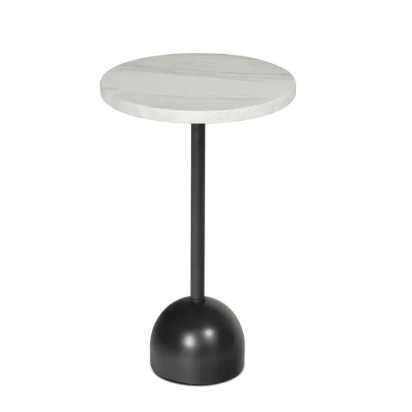 Arthur Accent Table with round white marble top and goblet-shaped black steel base