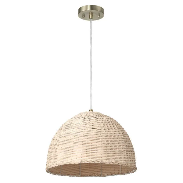 Harbor Woven Pendant Light with dome-shaped, handwoven natural rattan shade and brass ceiling mount