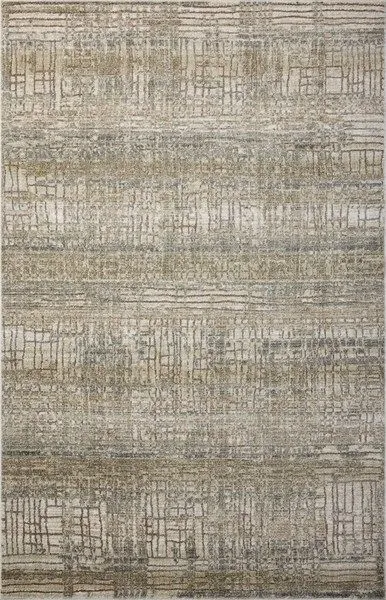 Wyatt Lagoon Natural Rug with distressed, earth-toned grid pattern in beige, sand, and gray hues