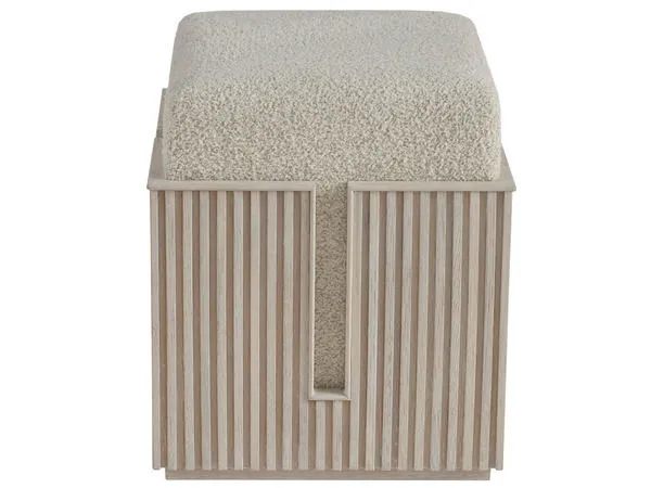 Carmen Bunching Stool with tambour-wrapped Skylark base and Sheldon Ivory upholstered cozy square top