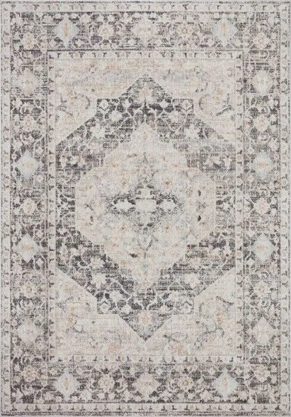 Traditional Monroe rug with antique Turkish Oushak-inspired large motifs in charcoal, beige, and cream tones