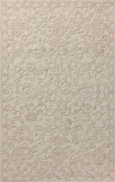 Prudence Cream/Ivory traditional area rug with subtle floral pattern in soft wool and cotton with textural depth